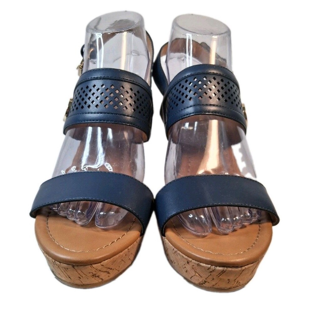 Women's Blue Platform Wedge Size 9 Open Toe Perforated Slingback Tommy Hilfiger